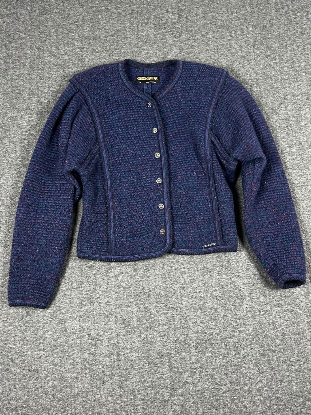 Geiger Wool Mohair Cardigan Sweater Women's 38 Blue Made in Austria Grannycore